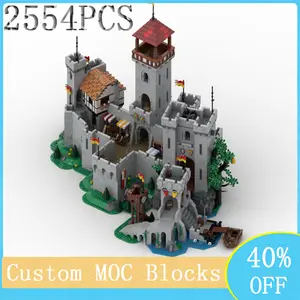 Neues europaisches mittelalter liches lowen ritter schloss straBen ansicht modell moc kreative kinder zusammen gebautes spielzeug feiertags geschenk MOC 10305 blocke AliExpress