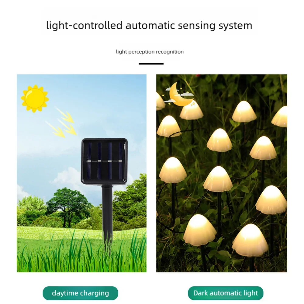 ไฟสีสันสดใส LED พลังงานแสงอาทิตย์รูปเห็ดกลางแจ้งสำหรับสวนลานสนามหญ้าไฟแบบเสียบตกแต่งบรรยากาศไฟสีสันสดใสขนาดเล็ก