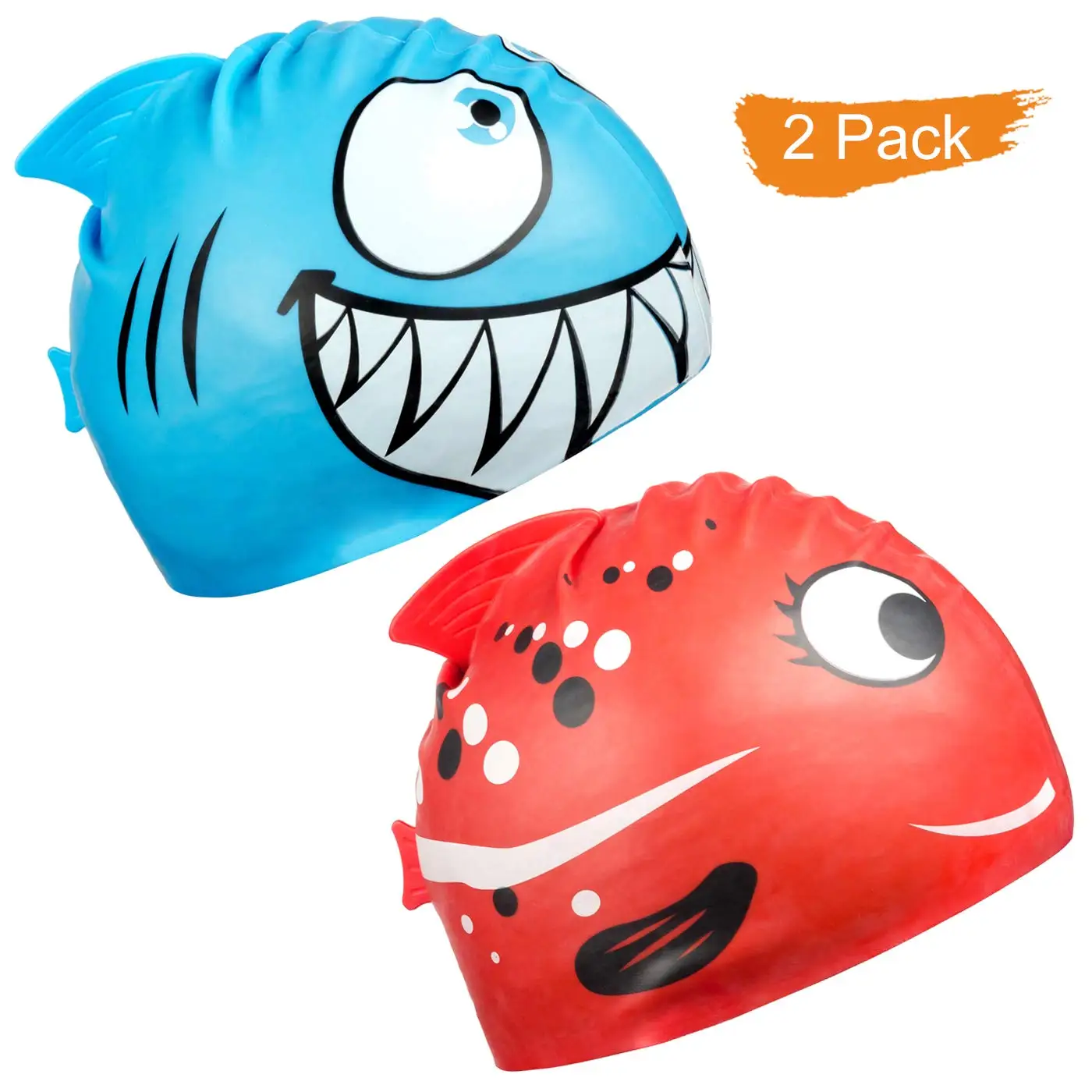 Swimming Cap Swim Hat Cartoon Fish Shark Silicone Waterproof Summer Pool Ear Protector for Girl Boy Baby Kids Children