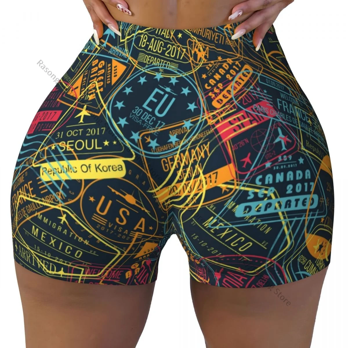 Women Yoga Shorts World Of Traveling Visa Workout Shorts Fitness quick-dry Ladies Yoga Gym Running Short Pants Sportswear