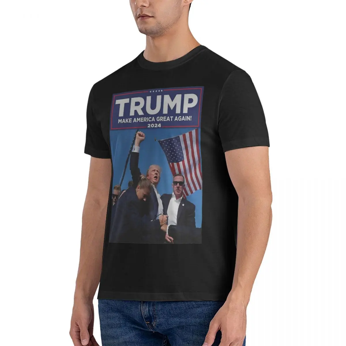 Oversized T Shirt Donald Trump FIGHT FIGHT FIGHT T-Shirts Men USA Leisure Pure Cotton Tees O Neck Short Sleeve T Shirt Gift Idea