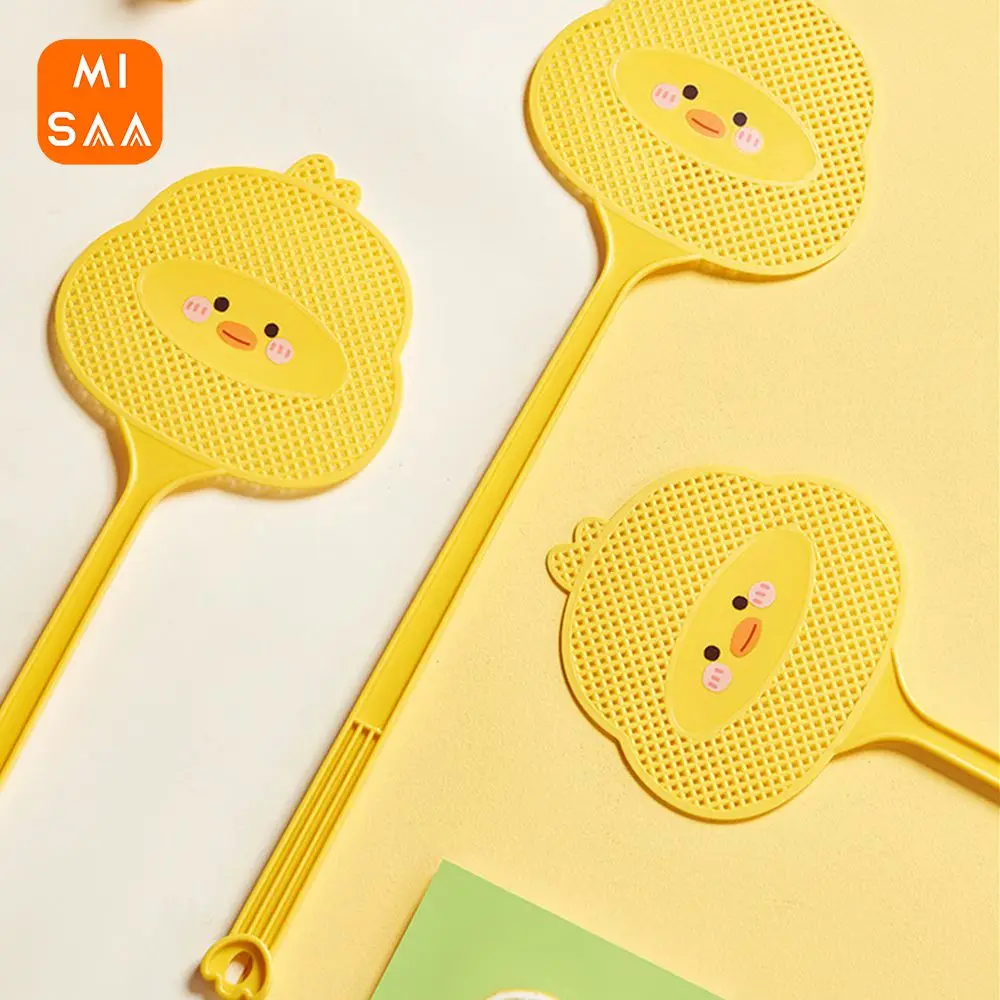 Long Handle Flyswatter Durable Pendable 49.515cm Pe Material Pest Control Bat Plastic Fly Swatter Elastic Cartoon Mango Yellow