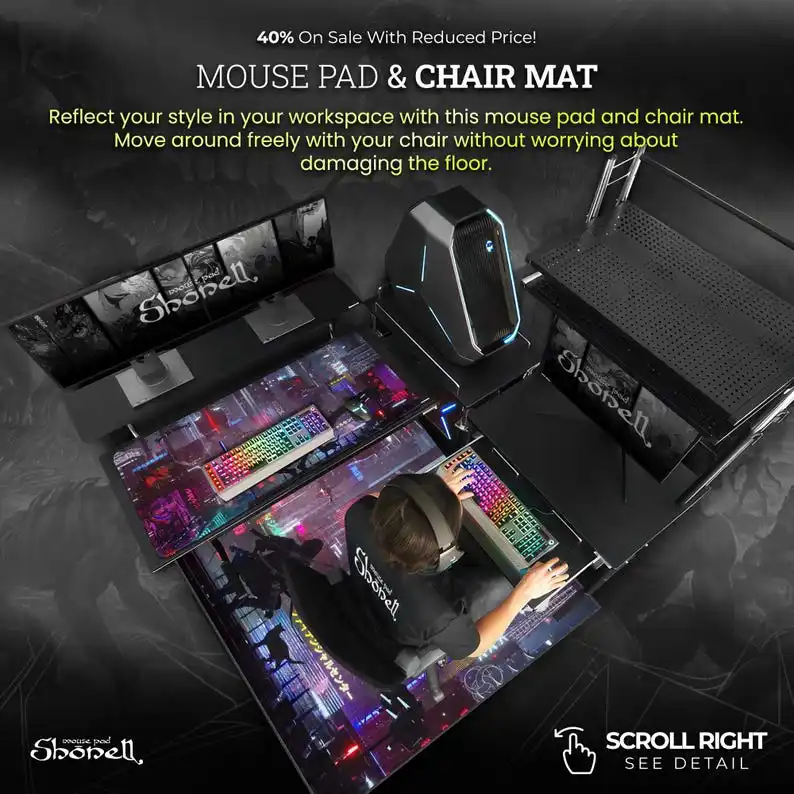 لوحة ماوس Cyberpunk City - مشهد مسطح نيون مستقبلي مع آرتشر آند كات في طوكيو الخيال العلمي - هدية حصيرة مكتب الألعاب #2