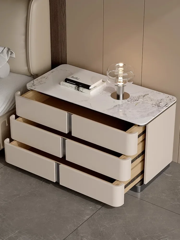 Minimalist light luxury three-pump bedside table, all solid wood, modern simple bedroom bedside table