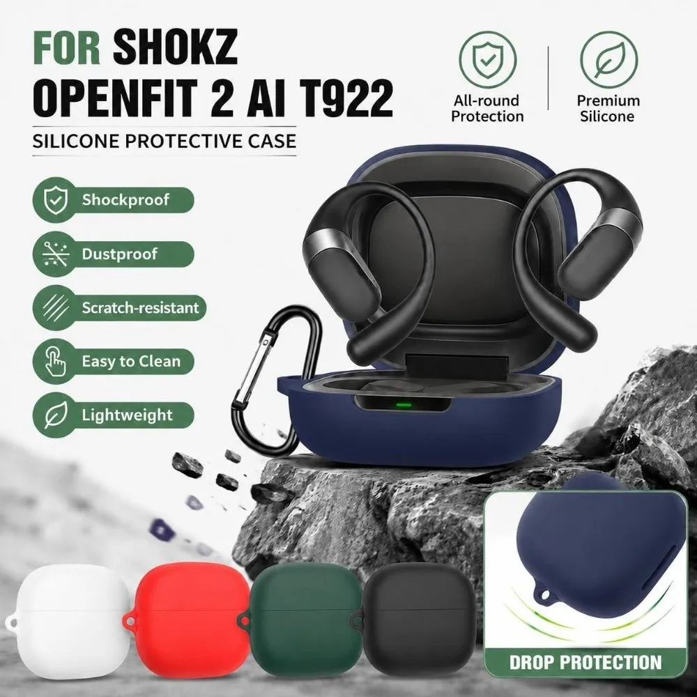 Silicone Charging Box Case Full Coverage Shock Absorbing Earbuds Cover Washable Anti-Fingerprint for Shokz OpenFit 2 Ai T922