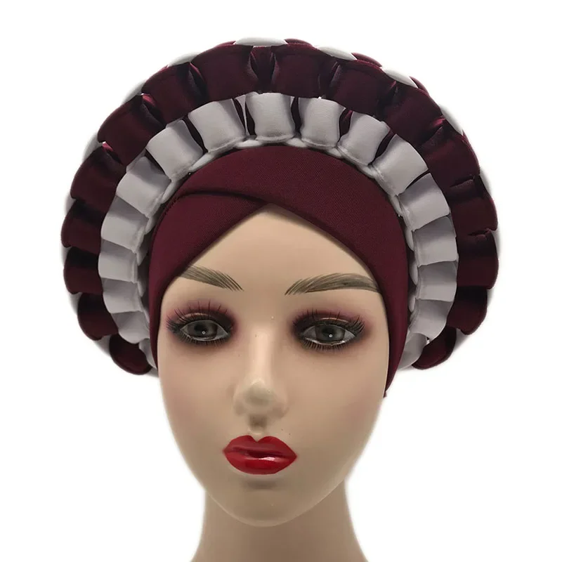 

Африканские головные уборы Auto Gele, готовые к ношению, женская шапка-тюрбан, мусульманский хиджаб, нигерийская повязка на голову, традиционная свадебная шапка Aso Oke, капот