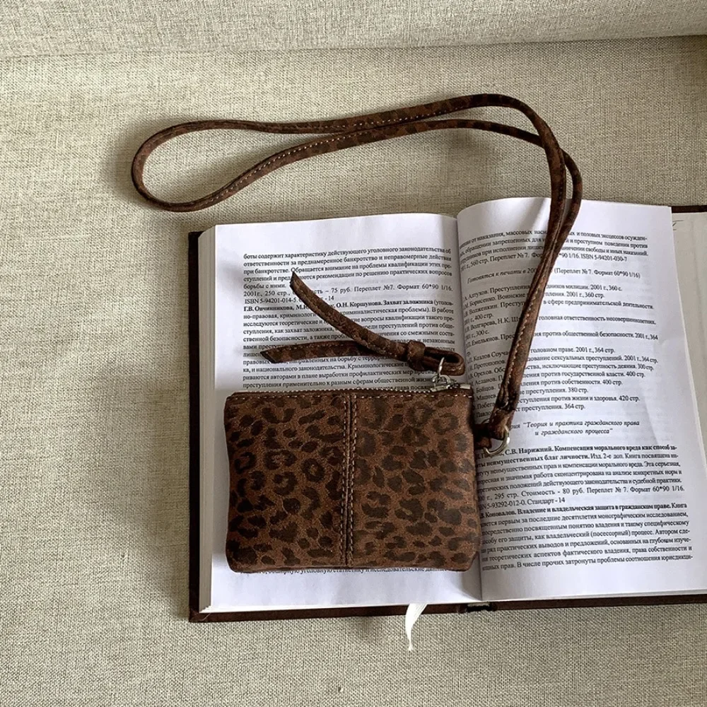 New Leopard Print Suede Coin Purse Small Wallet Portable Women Shoulder Bag Mini Storage Bag Lipstick Key Bag Travel Neck Bag