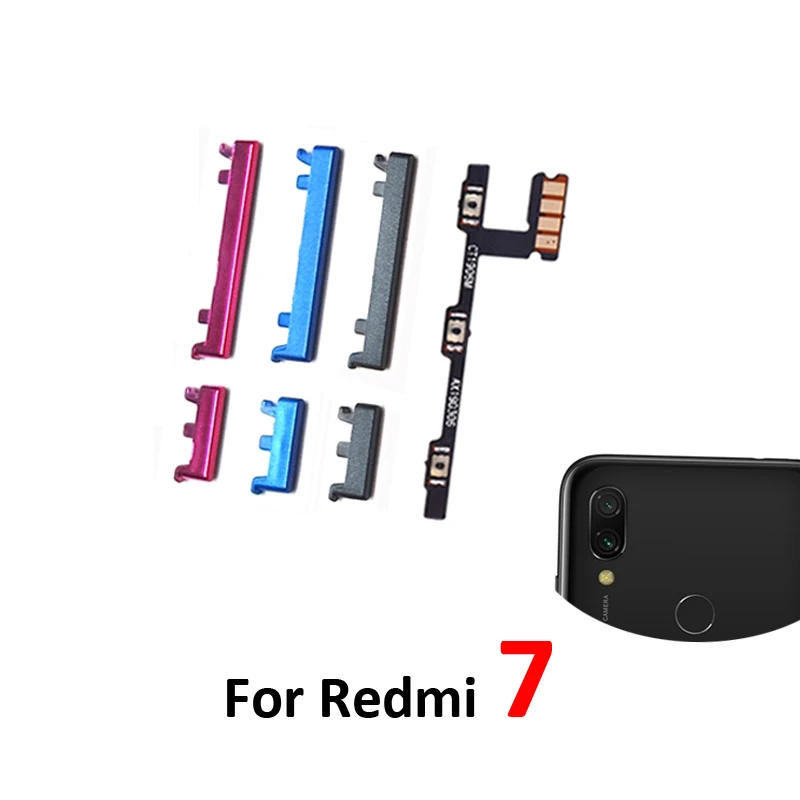 Phone Power Volume Button For Xiaomi Redmi 7 New On Off Up Down External Key Internal Flex Cable Repair Parts Black Blue Red