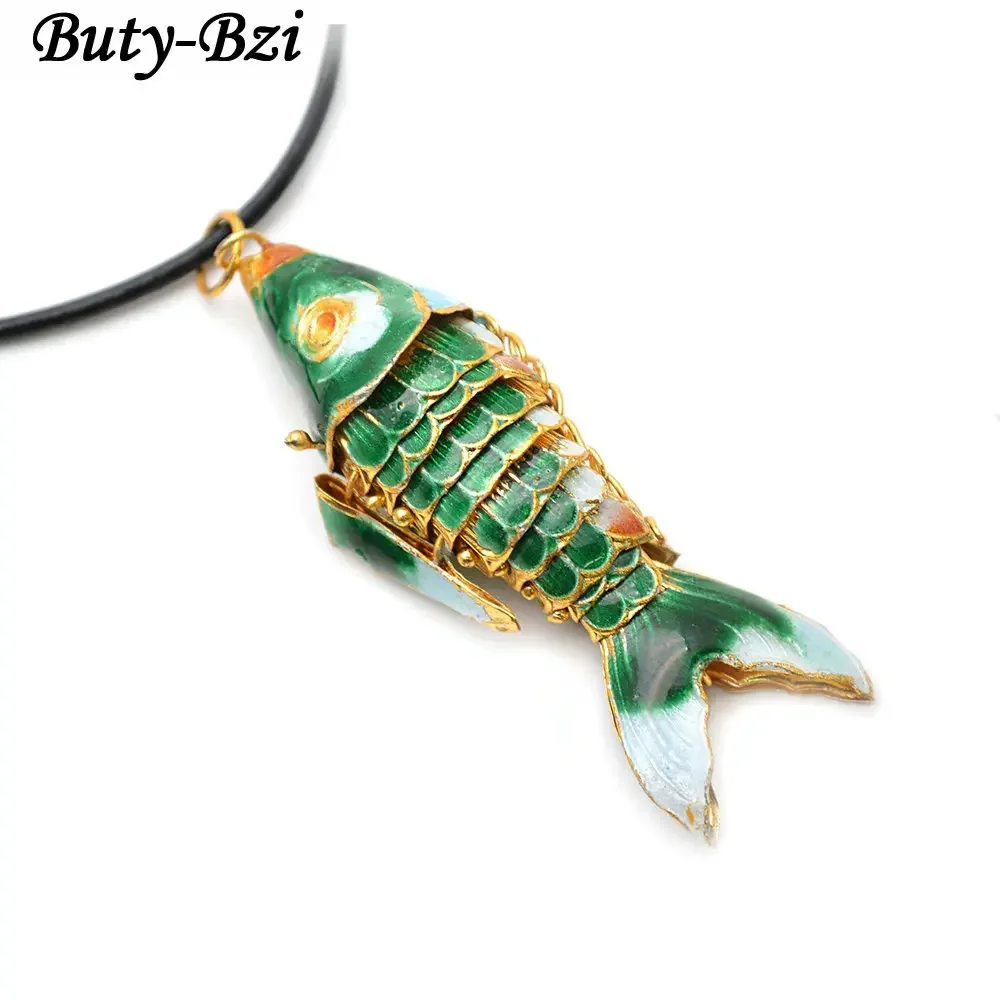 60~65mm Various Color Cute Cloisonne Carp Fish Pendant With Black Leather Chains Fashion Party Jewelry