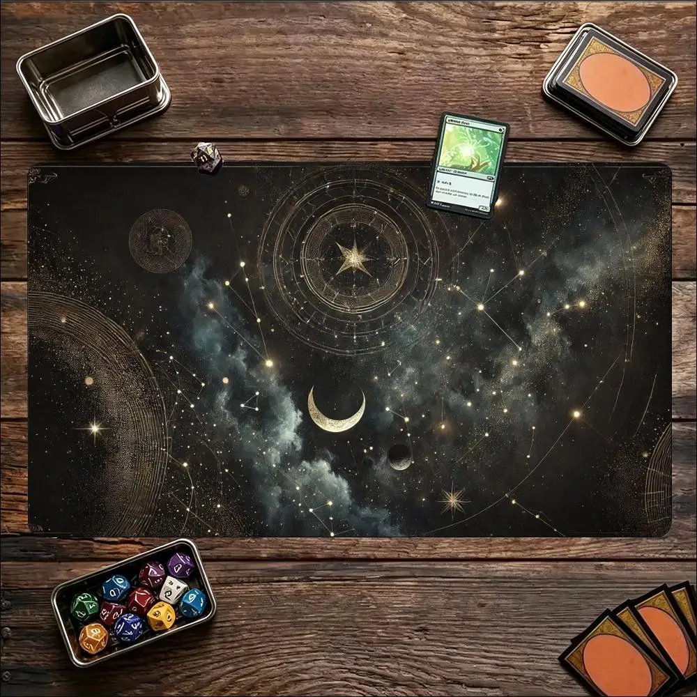 Mystic Starry Sky Pattern Game Playmat Non Slip Rubber Large Desk Mat Stitched Edge For Card Game Computer Laptop Home Game Work