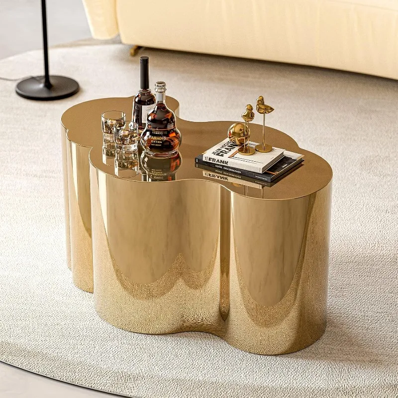 Modern Gold Stainless Coffee Table, Small Cloud Fashion Design Accent Table for Living Room Bedroom