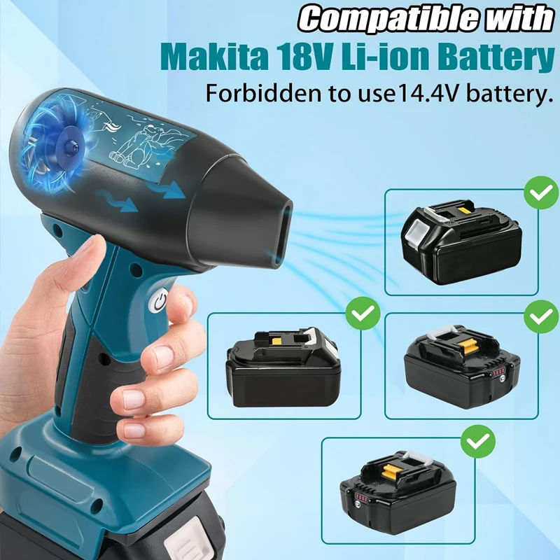 Imagem -02 - Ventilador Portátil Jet Blower para Camping Makita Milwaukee Dewalt Bosch 1820v Li-ion Battery Velocidades Ajustáveis