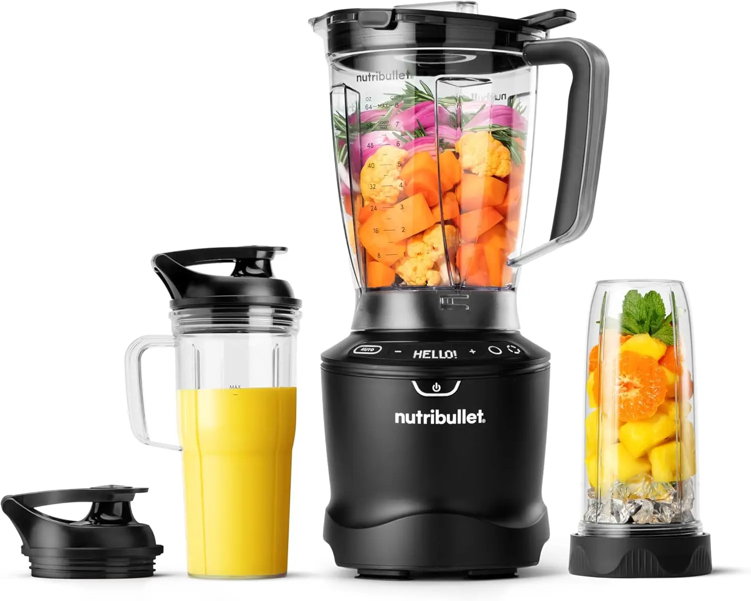 1400W High-Power Blender Combo with 64oz Pitcher, Multiple Cups, 5-Speed Settings for Smoothies and Soups