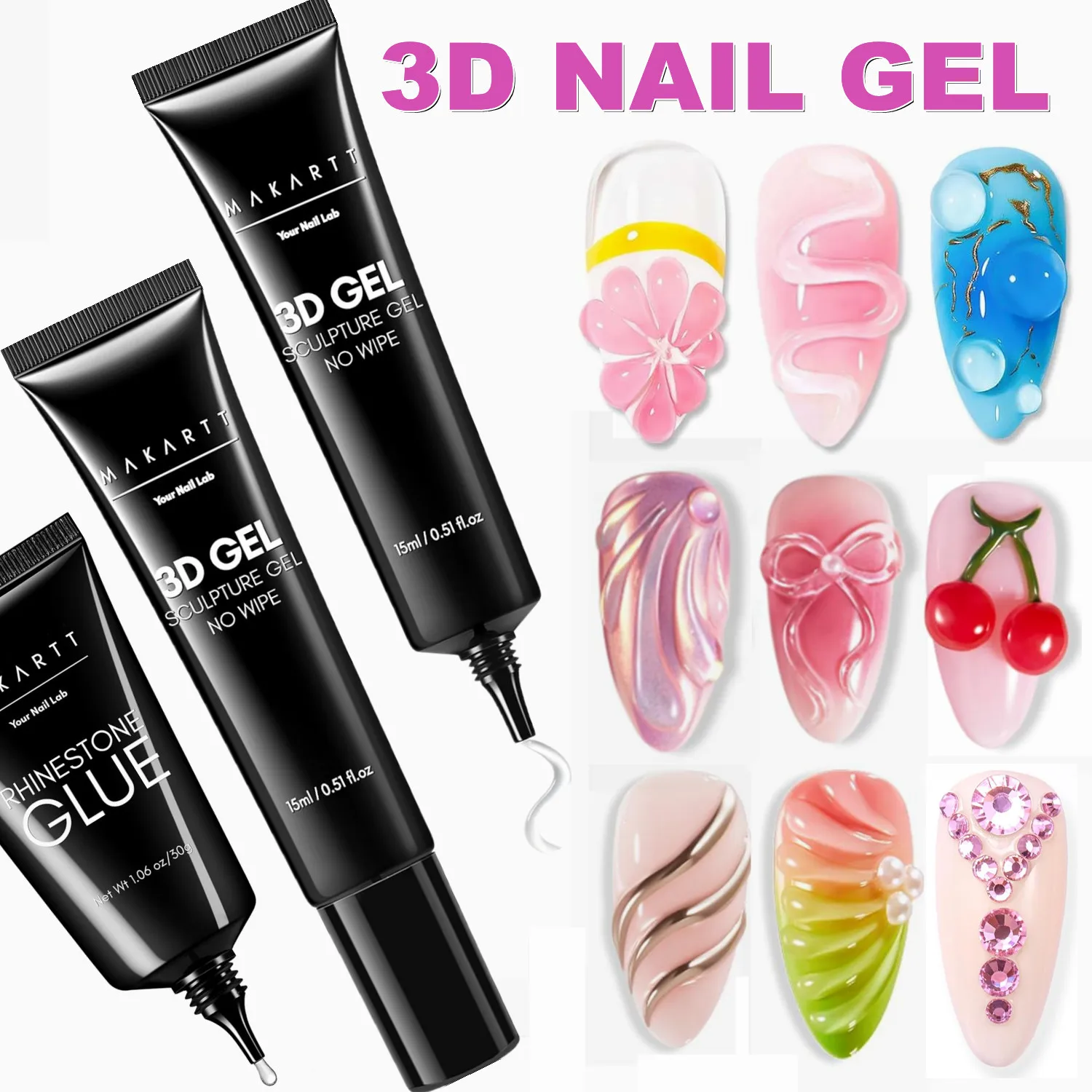 

Makartt 3D Gel - Nail Sculpting Gel Nail Glue Clear Strong Rhinestone Glue Gel for Nail Designs DIY Nail Art Drawing, Molding