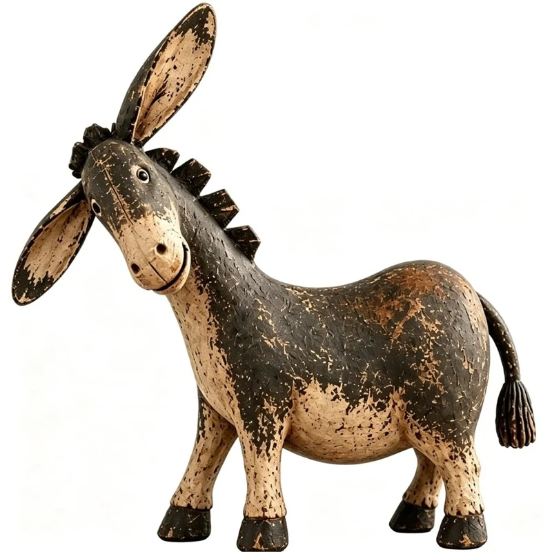 Rustic Donkey Figurine for Farmhouse Decor, Distressed Brown Western Statue, Vintage Farm Tabletop Ornament for Gift