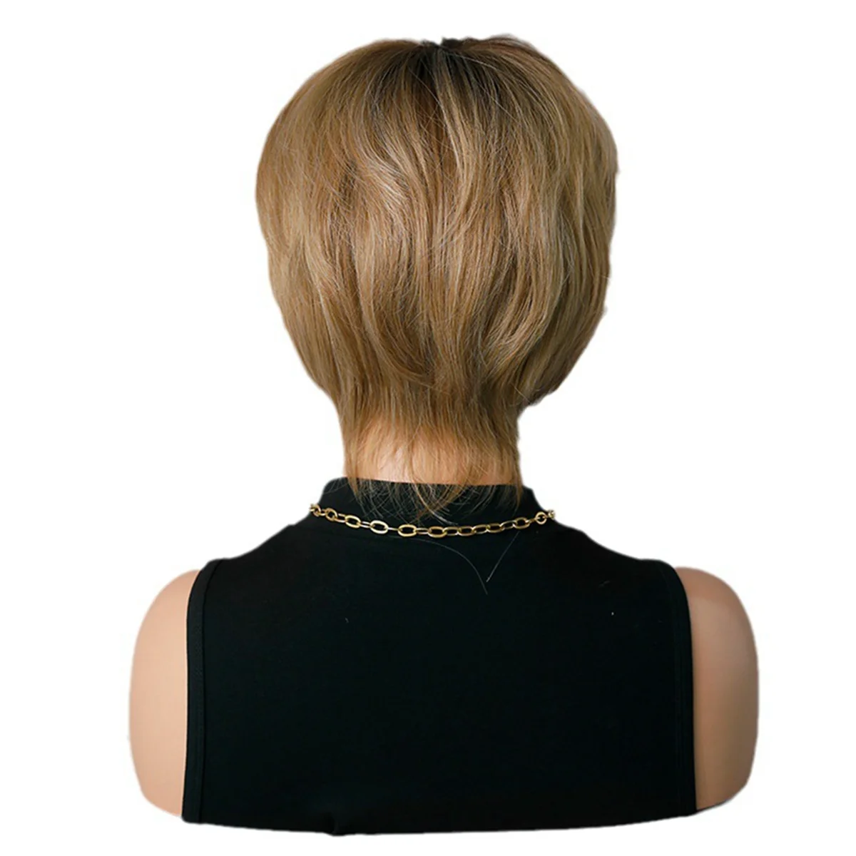 ABGN Golden Brown 26cm Wig Female Short Hair Unisex Whole Top Set of Chemical Fiber Hair Full Covering Short Hair