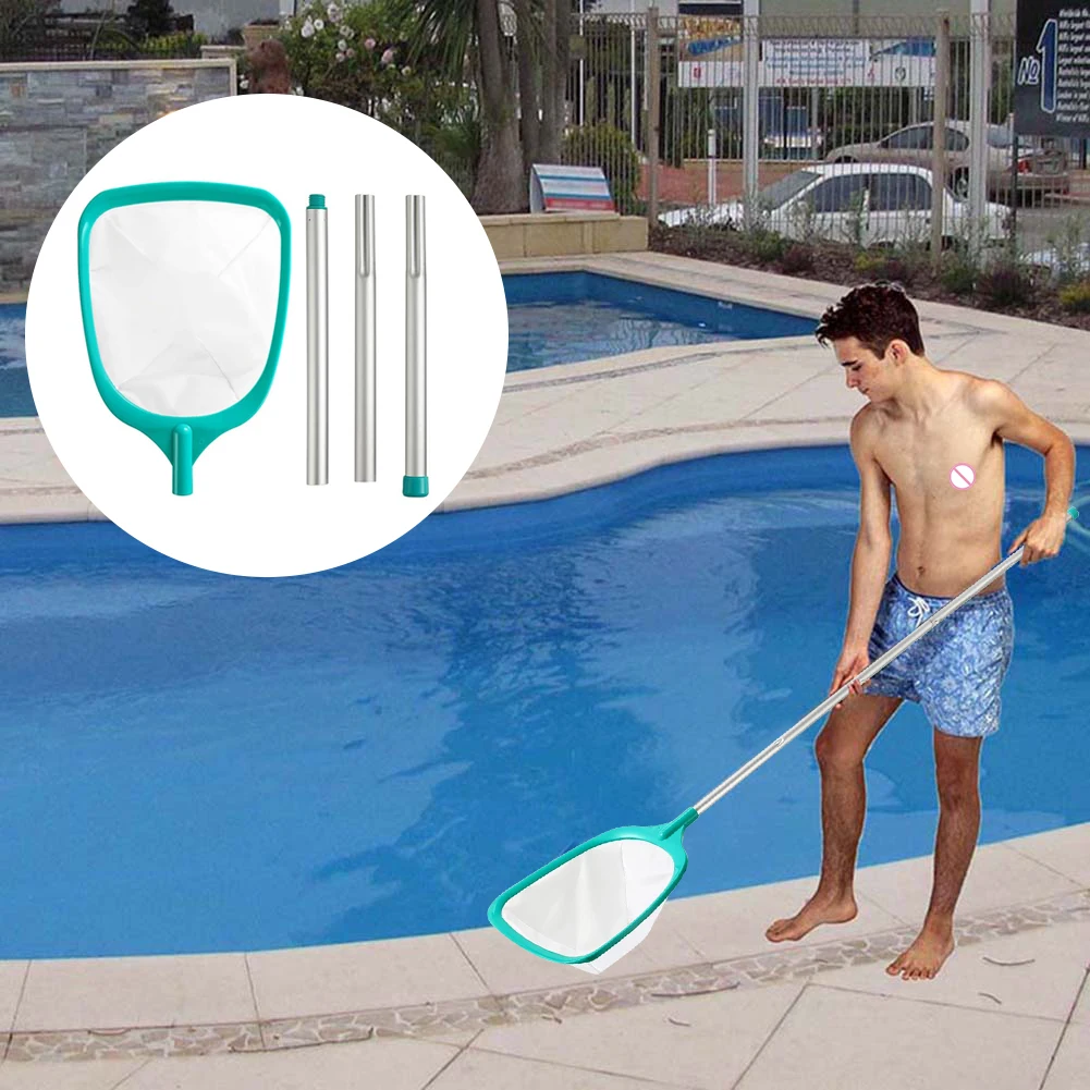 Filet d'écumoire de piscine avec 3 poteaux en alliage d'aluminium, râteau à mailles ultra fines, spam, cuir chevelu, livres, feuilles, débris