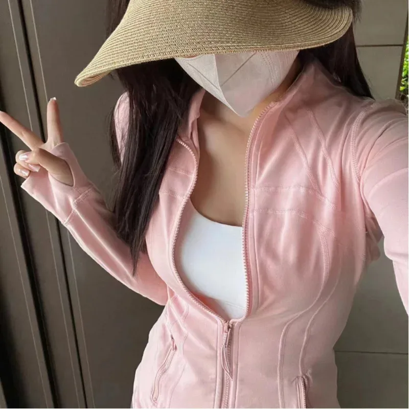 Women Sports Jacket Slim Fit Yoga Zip Up Top High Stretch Stand Collar Workout Running Fitness Coat Lightweight Activewear