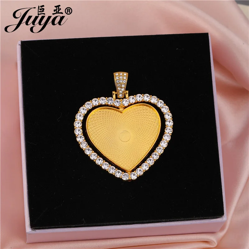 

30PCS Heart Pendant Base Rhinestone Bezel Charms 25/30mm Double Sided Rotatable Blank Tray For DIY Jewelry Necklace Accessories