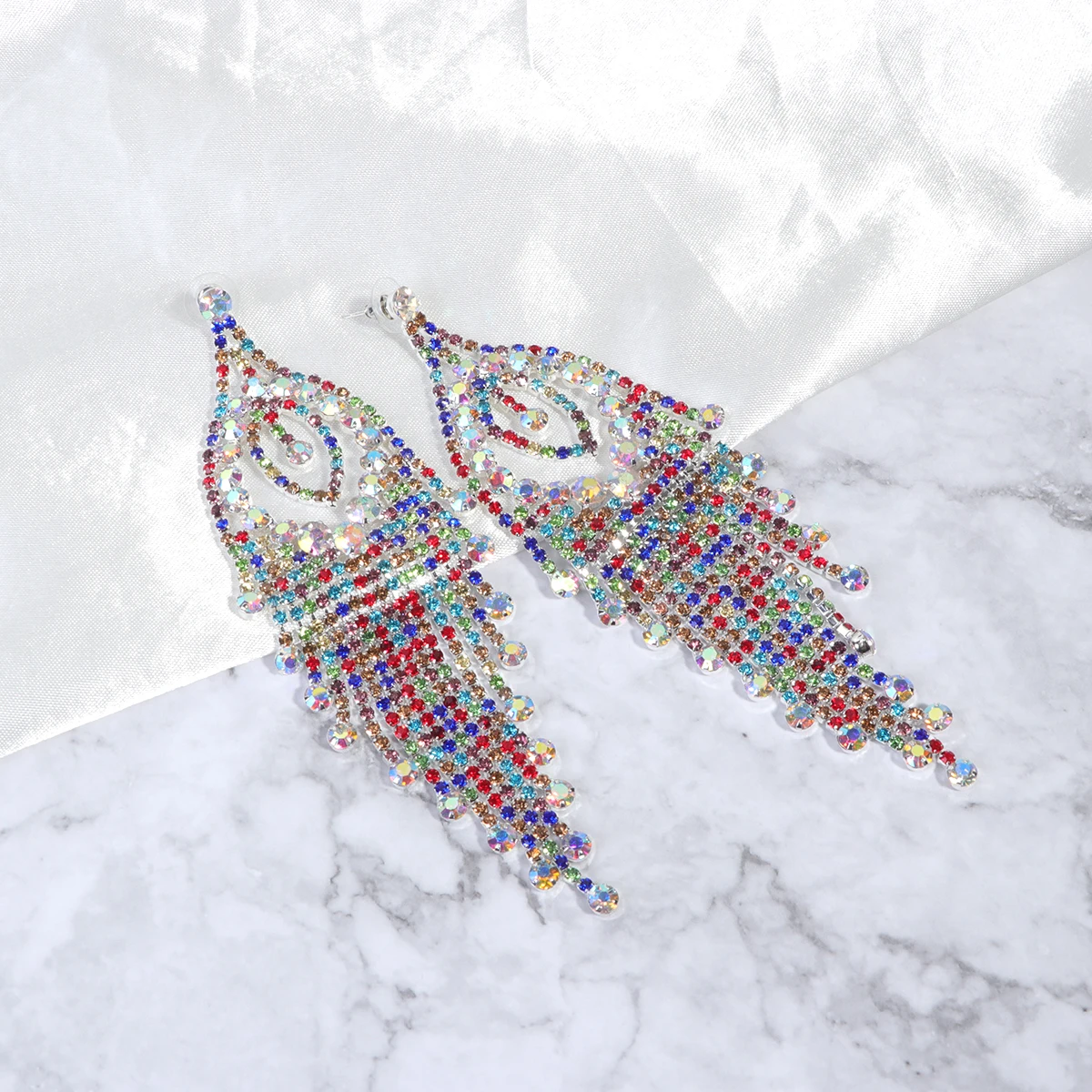 

1Pair Exaggerated Tassel Eardrops Durable Lightweight Rhinestone Elegant Charm Earrings for Daily Wear