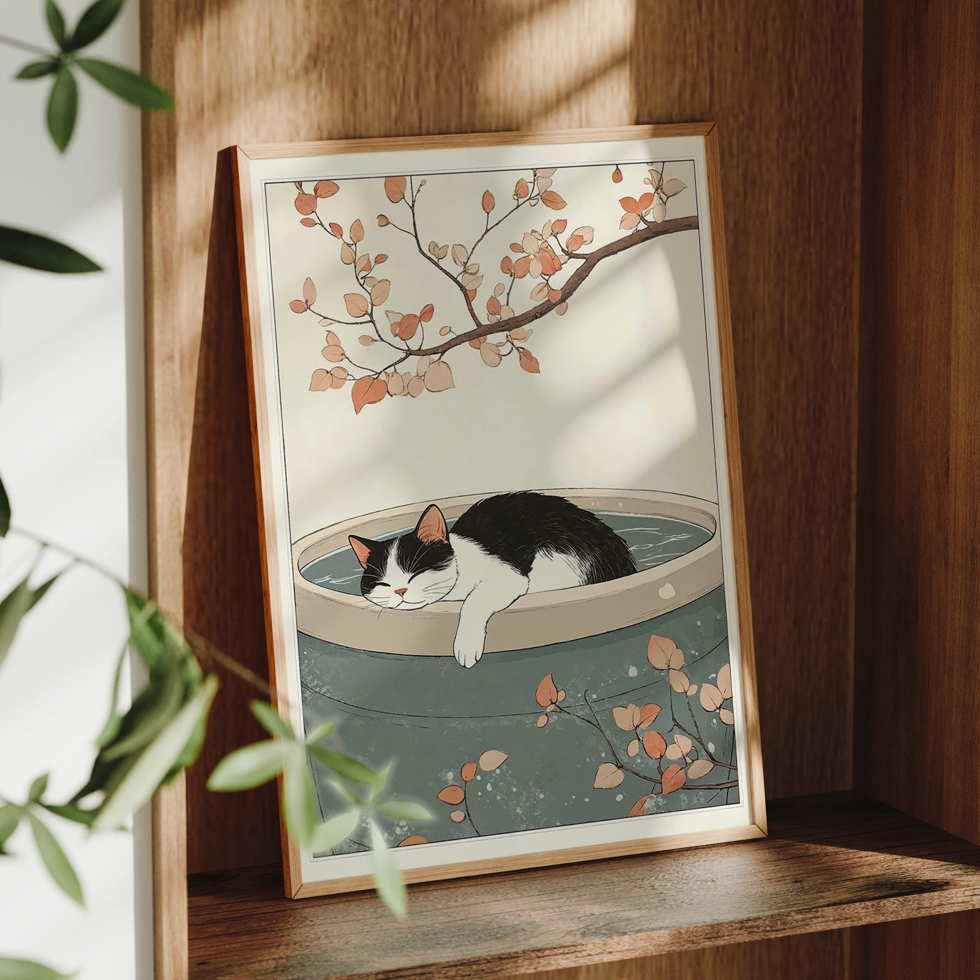 Modern Japanese A Cat Stay In The Water Wall Art Print Canvas Painting Poster Picture For Living Room,Bedroom Home Decor