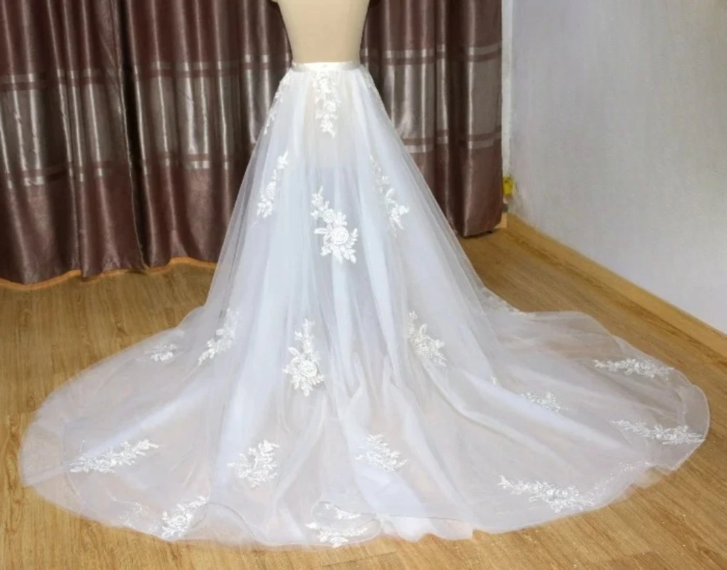 

6 layer tulle bridal skirt lace appliqued dress removable skirt detachable skirt white ball gown prom dress