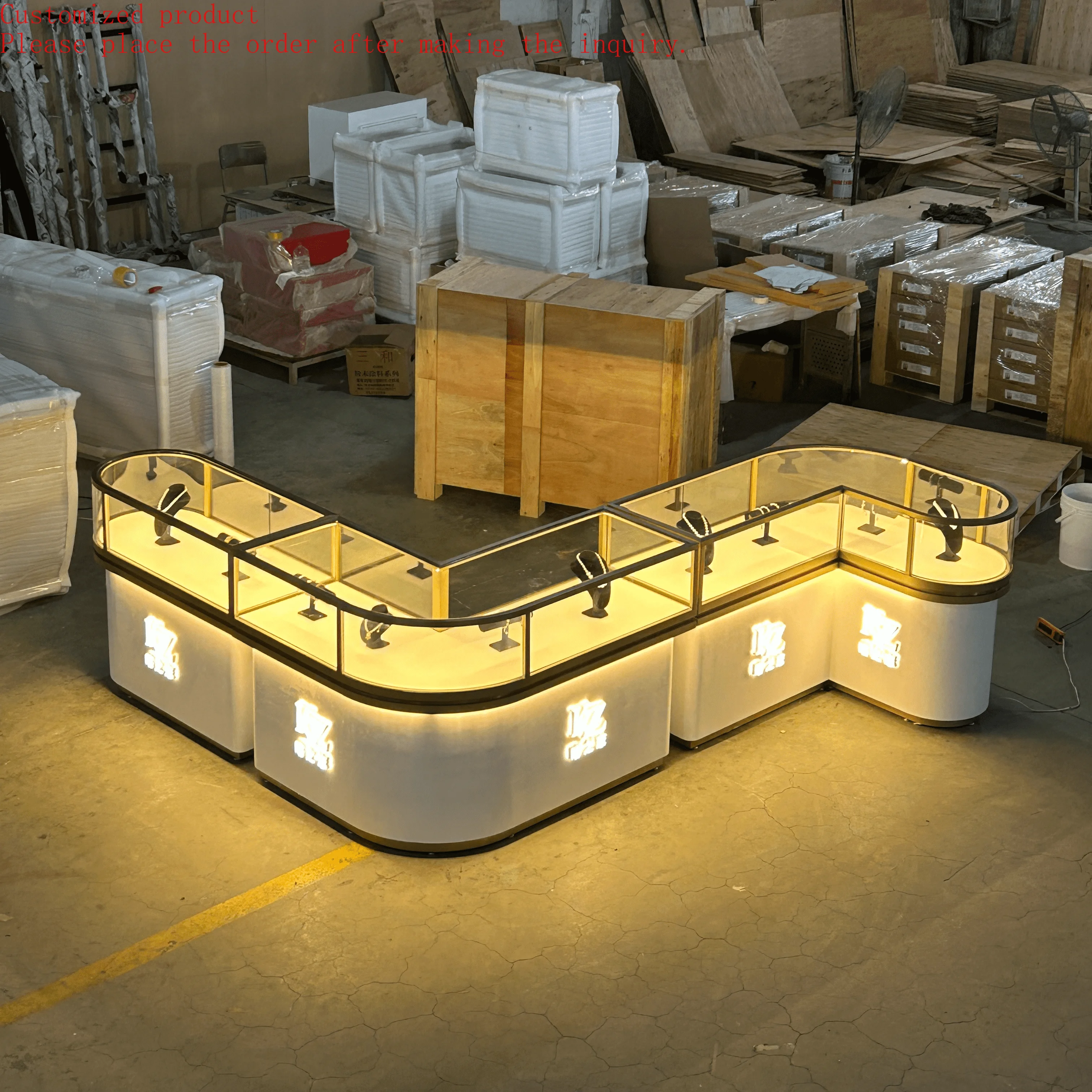 

Customize Jewelry Store Interior Design Round Square Corner Jewellery Glass Showcase Display Cabinet for Gold Shop