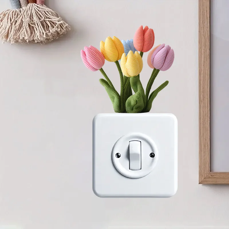 

Fresh Tulip Flower Switch Sticker Living Room Entrance Home Decoration Wall Sticker Self-Adhesive Removable