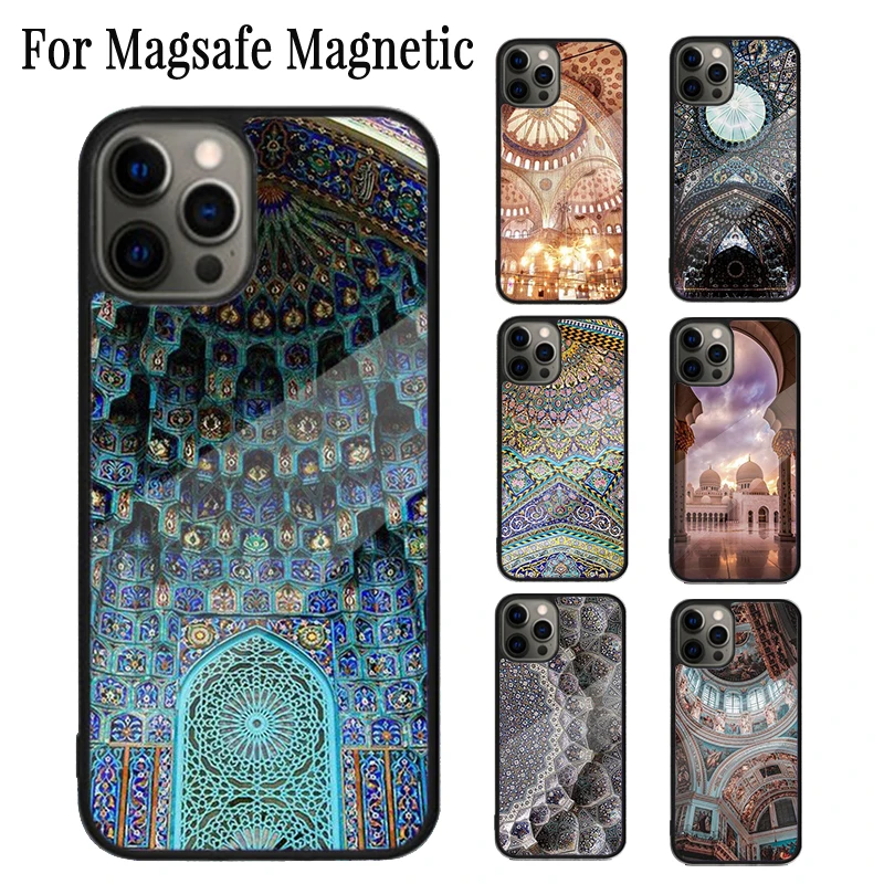 Islam Muslim Mosque Magnetic Phone Case Coque For iPhone 16 15 14 Plus 13 12 Mini 11 Pro Max Magsafe Wireless Charging Cover