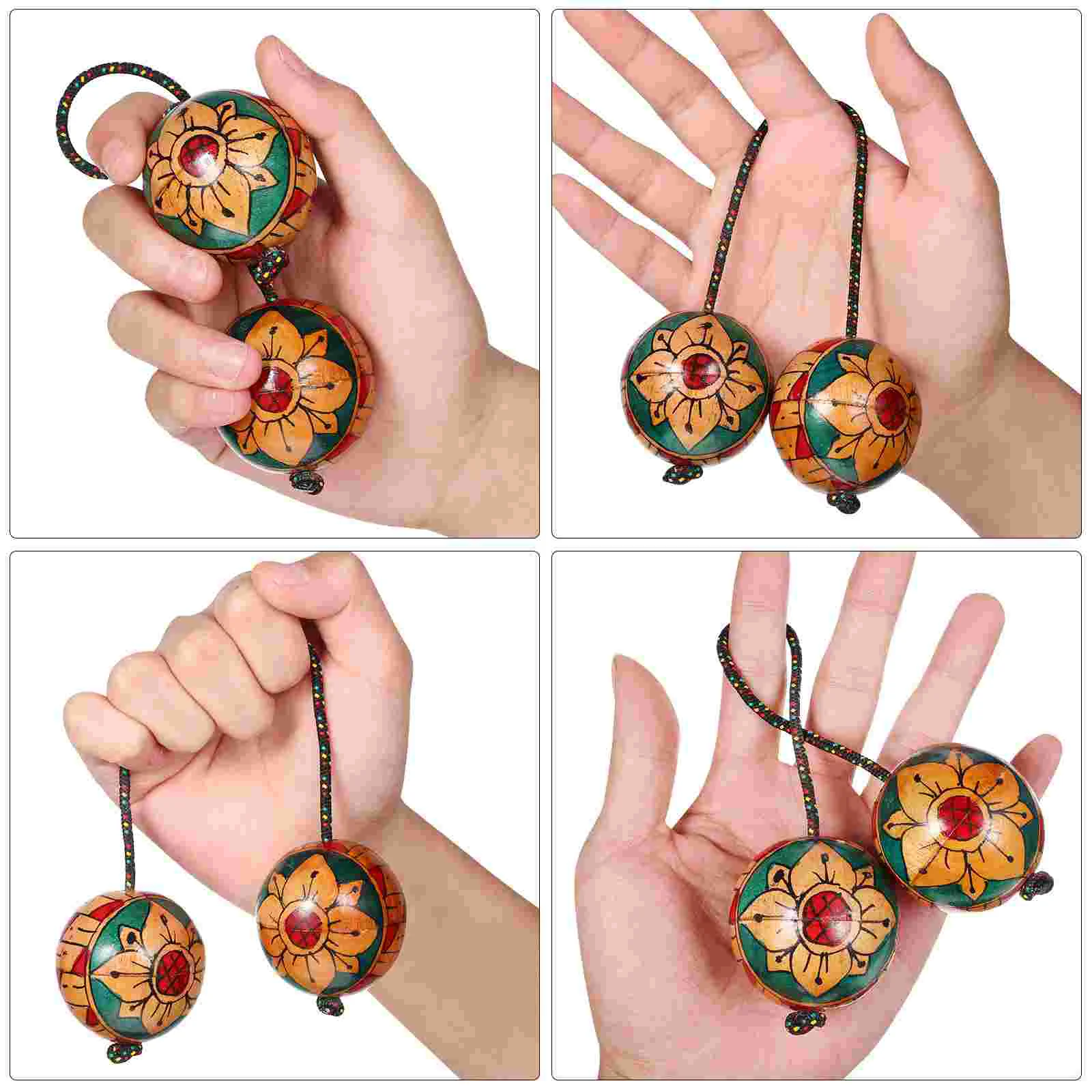 Indonesian Hand-painted Rhythm Maracas Style Double Balls Shaker Single-hand Percussion Instrument Musical Instruments