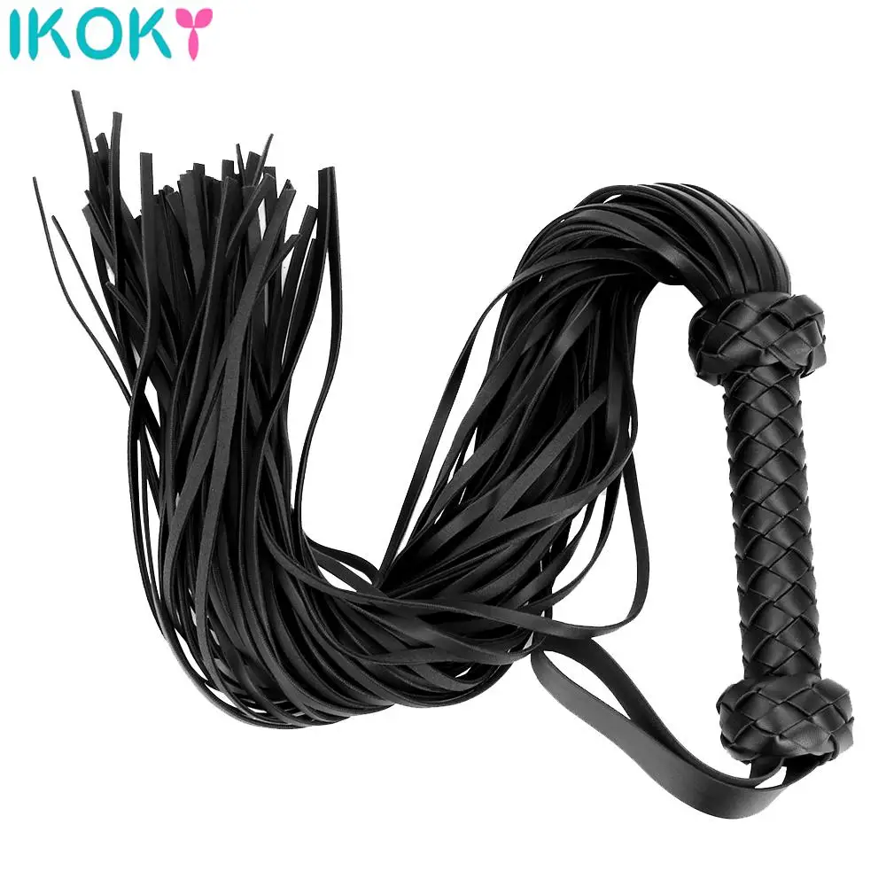 Fetish Black&Red PU Leather Whip Flogger Handle Spanking Paddle Knout Flirt BDSM Adult Game Erotic Sex Toys for Women Couples