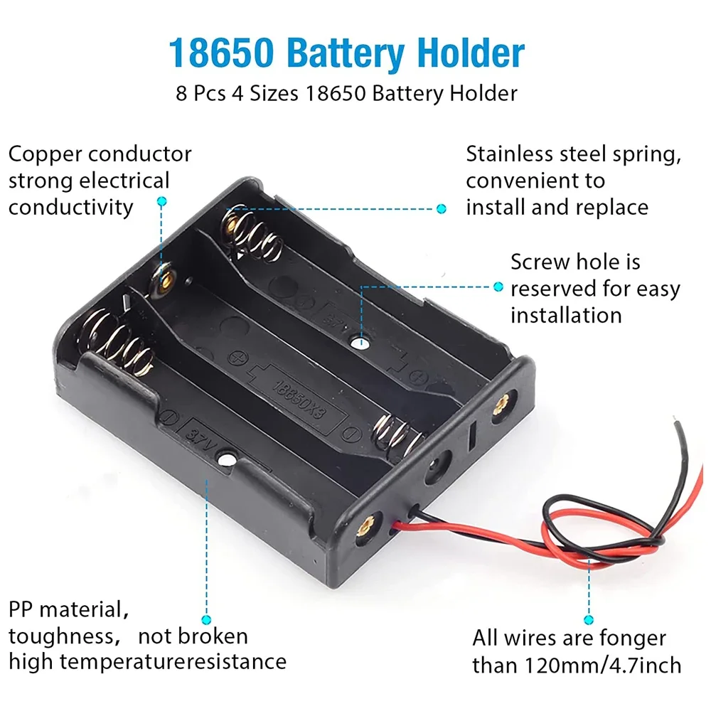 

3pcs 18650 Battery Holder 1 Slot 37V Storage Case For 1 2 3 4 Cells With Black Red Wires Plastic Container Box