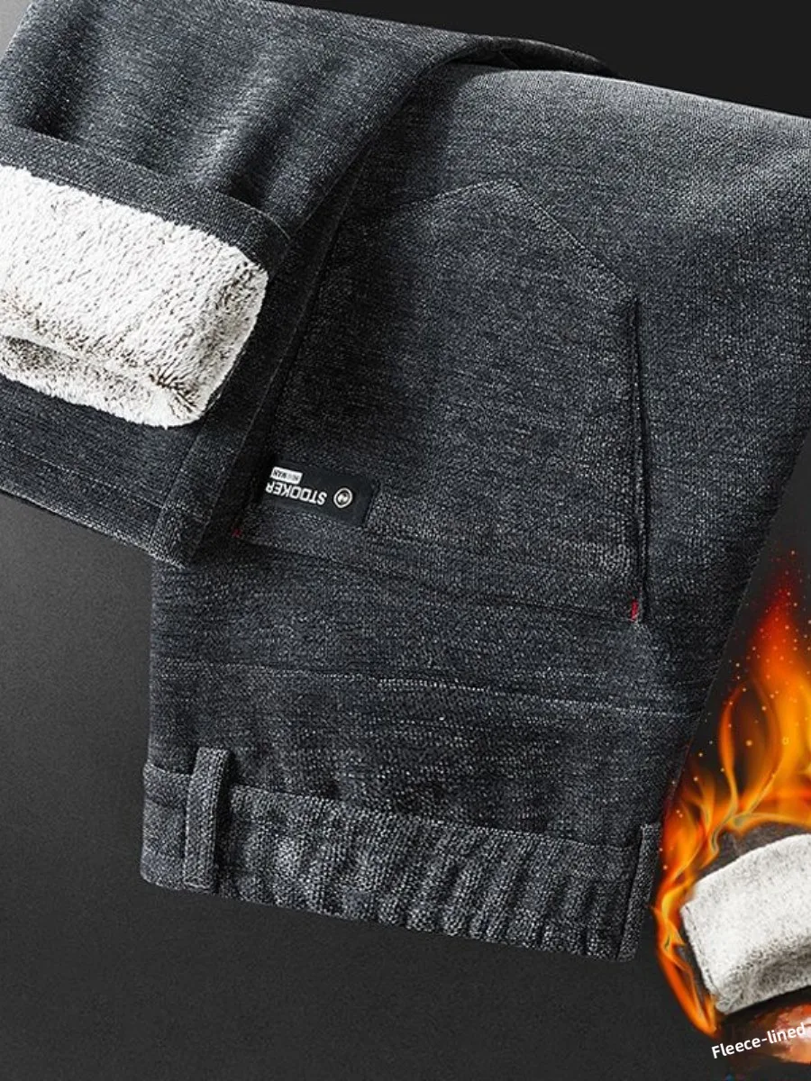 

Мужские зимние повседневные брюки на подкладке Fce, повседневные брюки с защитой от холода, корейские брюки, осенне-зимние длинные брюки...