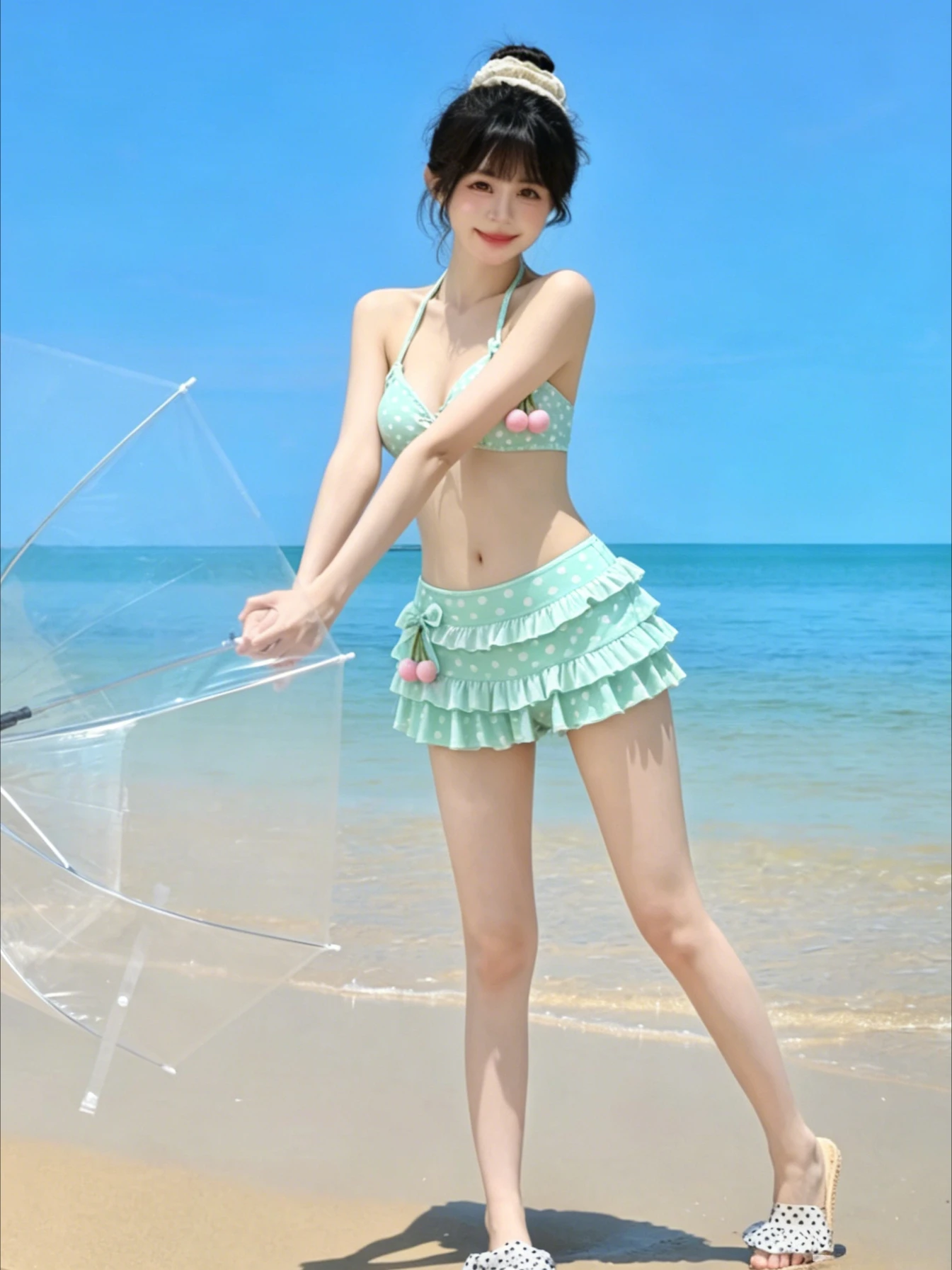 

Female Sweet Summer 2 Piece Sets Polka Dot Swimsuit Halter Neck High Waisted Bikini Holiday Push Up Beach Style Women's Clothes