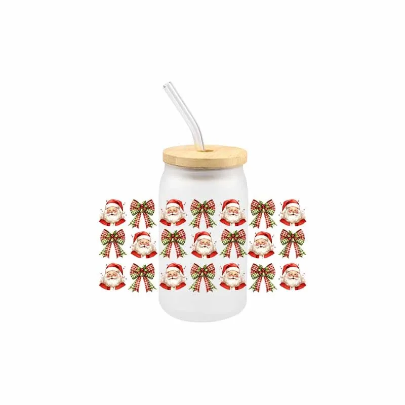 3D Christmas Transfer Santa Claus Sticker 16 oz Glass Cup High Quality UV DTF Sticker Waterproof Durable Cartoon Decals