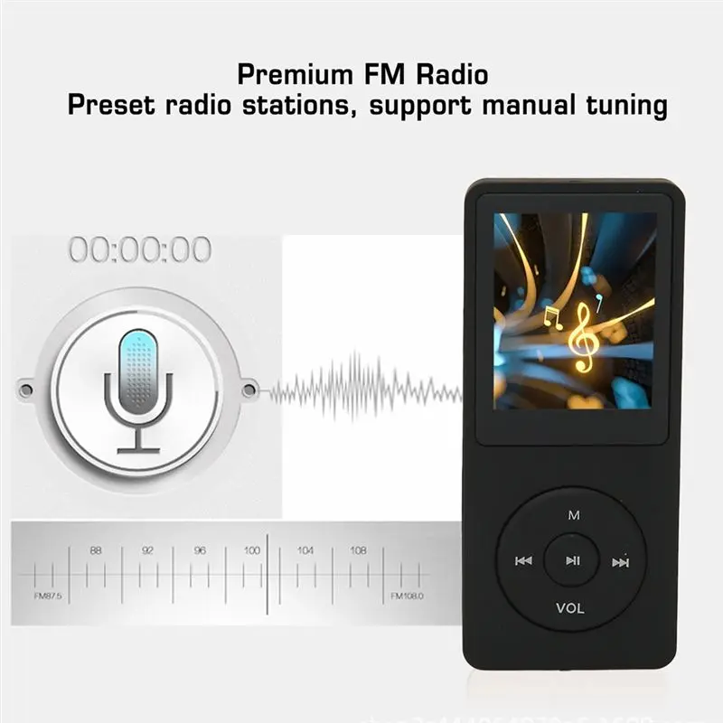DT21 Portable MP3 MP4 Player 64GB Expandable 1.8in Screen Support Recording 30 Hours Playback for Travel White