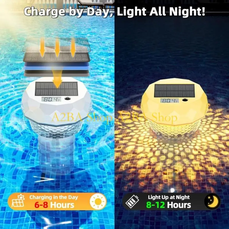 A2BA Solar Pool Temperature Light with Handheld Color Remote, Digital Water Display for Pool, Spa and Hot Tub Areas