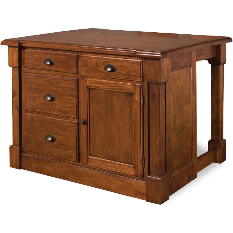 Aspen Rustic Cherry Kitchen Island Made of Mahogany Wood Four Storage Drawers and A Storage Cabinet with One Adjustable Shelf