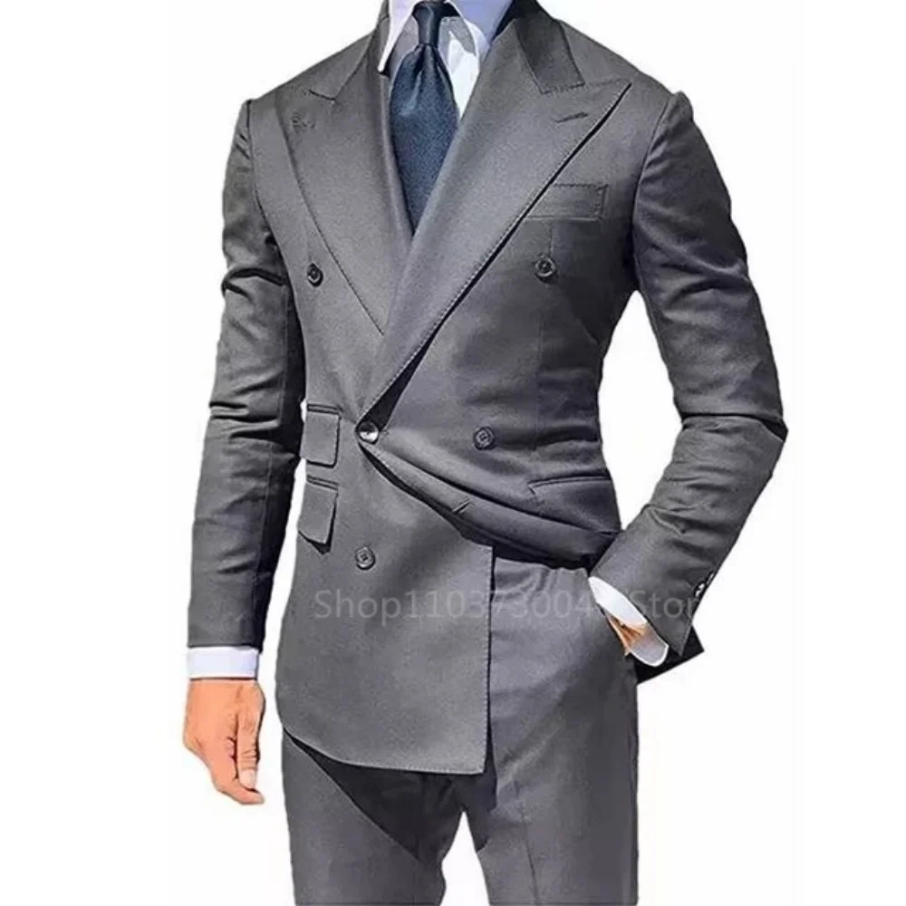 

Formal Solid 2 PCS Wedding Tuxedo Peak Lapel Slim Fit Double Breasted Blazer Men Suit Groom Wear Formal Party Prom Suits (Jacke