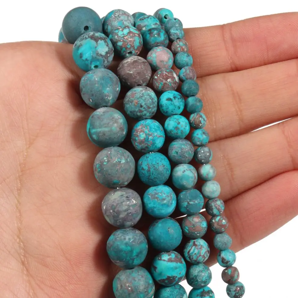 Natural Beads Matte American Turquoises Blue Howlite Round Stone Bead for Jewelry Making DIY Bracelet Accessories 15\'\' 4-10mm