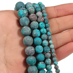 Natural Beads Matte American Turquoises Blue Howlite Round Stone Bead for Jewelry Making DIY Bracelet Accessories 15'' 4-10mm