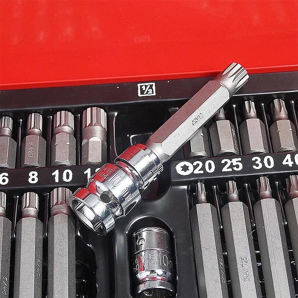 Motorsi 40 قطعة عرافة ستار توركس سبلاين المقبس بت عدة 1/2 بوصة 3/8 بوصة محرك مقبس التصادم بت أداة مجموعة لإصلاح السيارات السيارات #3