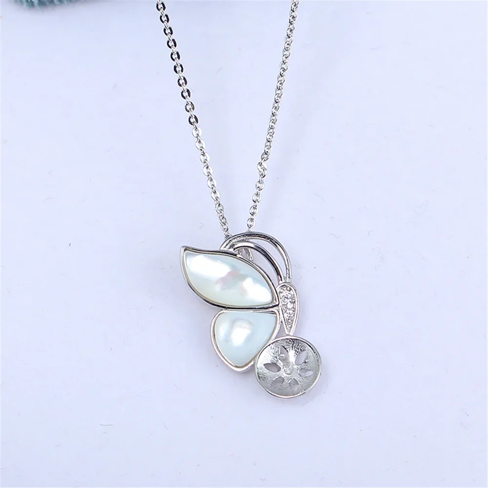 S925 Sterling Silver Pearl Pendant Setting, DIY Empty Bezel Cup Jewelry Supplies for Craft Making, Hollow Prong Pendant Findings