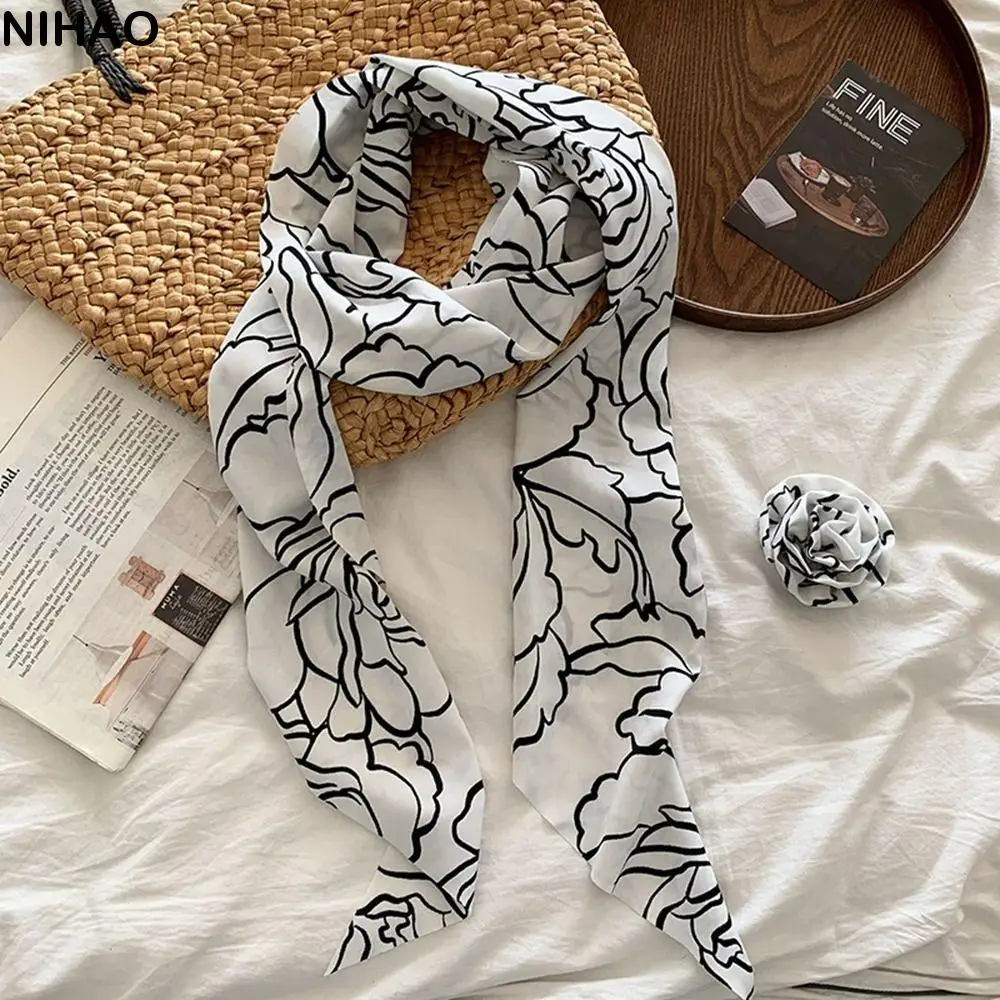 

Bow Ties Long Silk Scarf Cravat Neckerchief Decoration Polka Dot Scarves Wrap Scarf Accessories Rose Flower Scarf Spring Summer