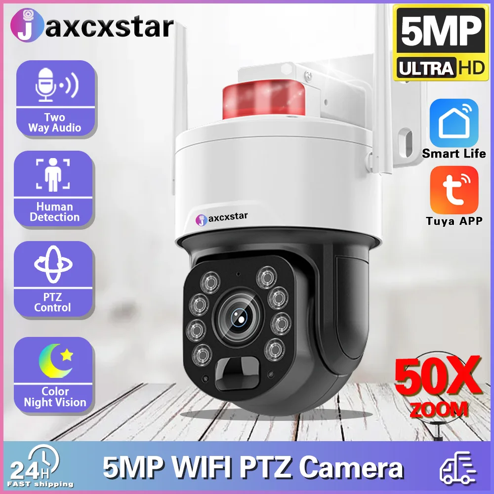 Tuya Smart life 5MP 50X Optical Zoom PTZ Control Wifi Camera Outdoor Human Detection 150-200M Color Night Vision Camera