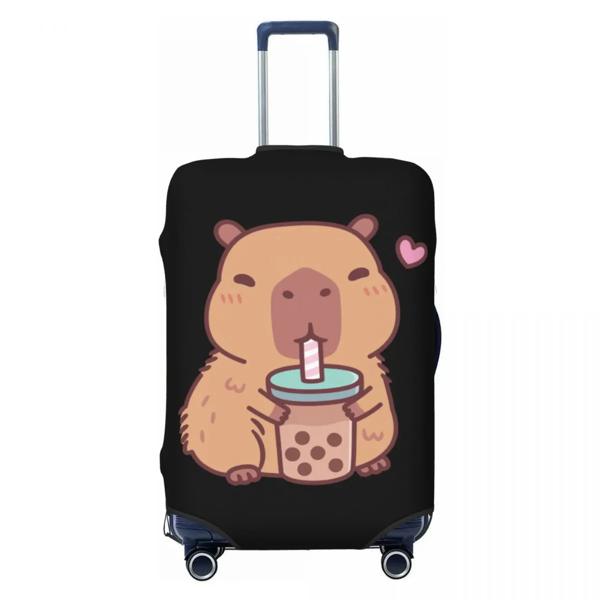 

Cute Capybara Loves Bubble Tea Travel Luggage Cover Elastic Suitcase Cover Protector Fit 18-32 Inch