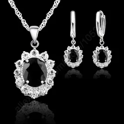 Elegant Princess Kate Wedding Engagement Necklace Earring Jewelry Sets 925 Sterling Silver Cubic Zirconia Crystal Gifts