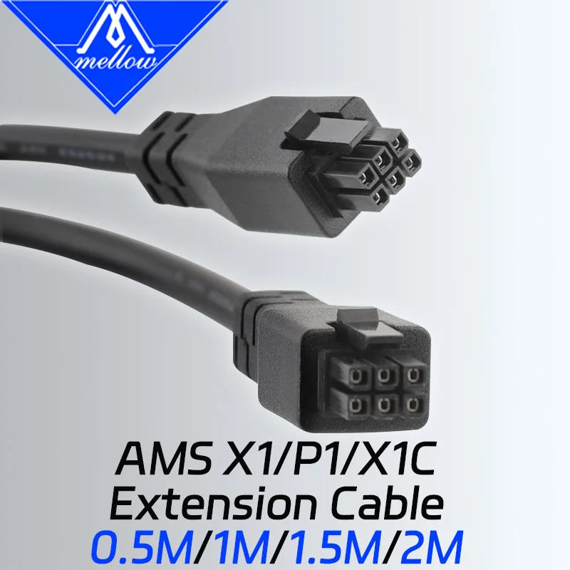 Mellow Premium 6-pin Extension Cable For Bambu Lab AMS X1 X1C P1P P1S 3D Printers AMS 0.5/1/1.5/2 Meters With Megnetic Ring