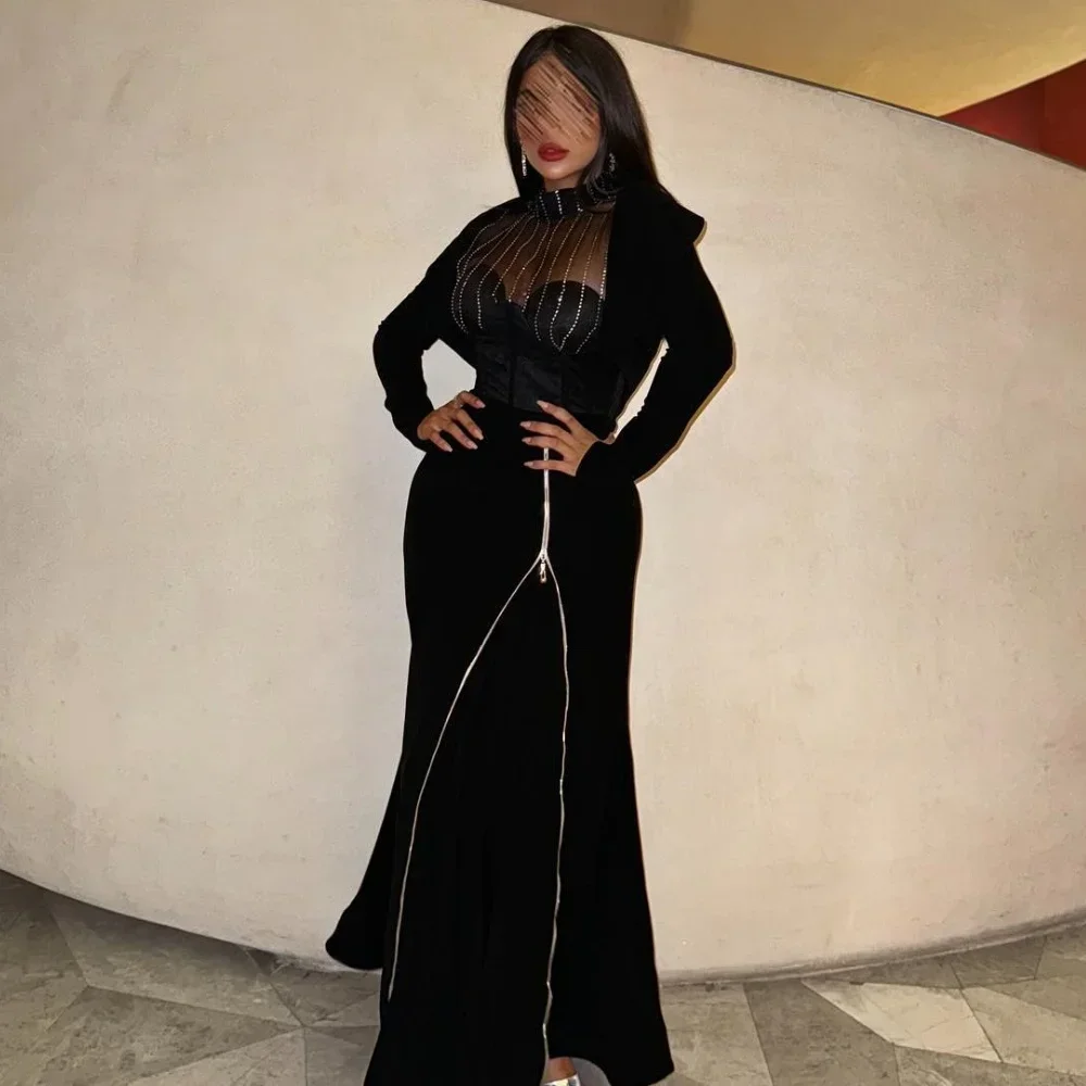 

Customized Pastrol Jersey Pleat Mermaid High Collar Midi Dresses Evening Dresses Unisex Chinese Style Formal Casual Simple Retro