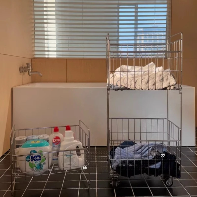 

304 stainless steel laundry basket/laundry basket large-capacity laundry basket three-layer movable cart